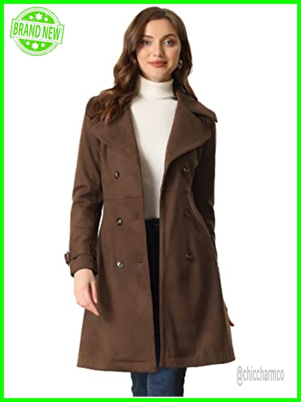 Faux Suede Trench Coat Belted Button Down Fall Winter Overcoat